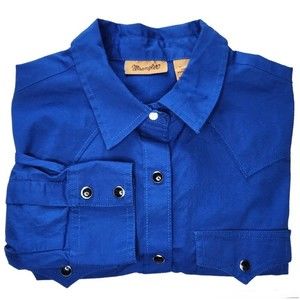 Wrangler Retro Western Shirt Womens Size Small Blue Pearl Snap 10LW1011B Cowgirl